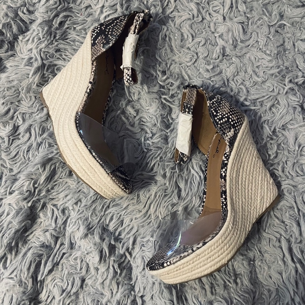 Snakeskin Clear Strap Espadrille Wedge Sandals